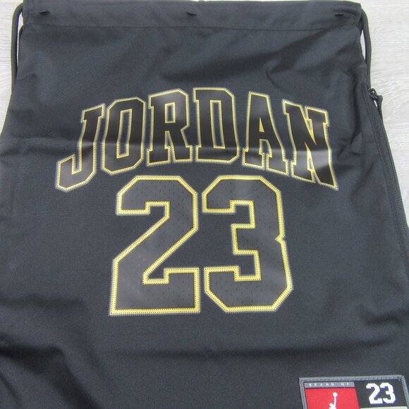 Jordan 23 Jersey Drawstring Gym Sack Bag Black Gold NEW - Picture 3 of 9